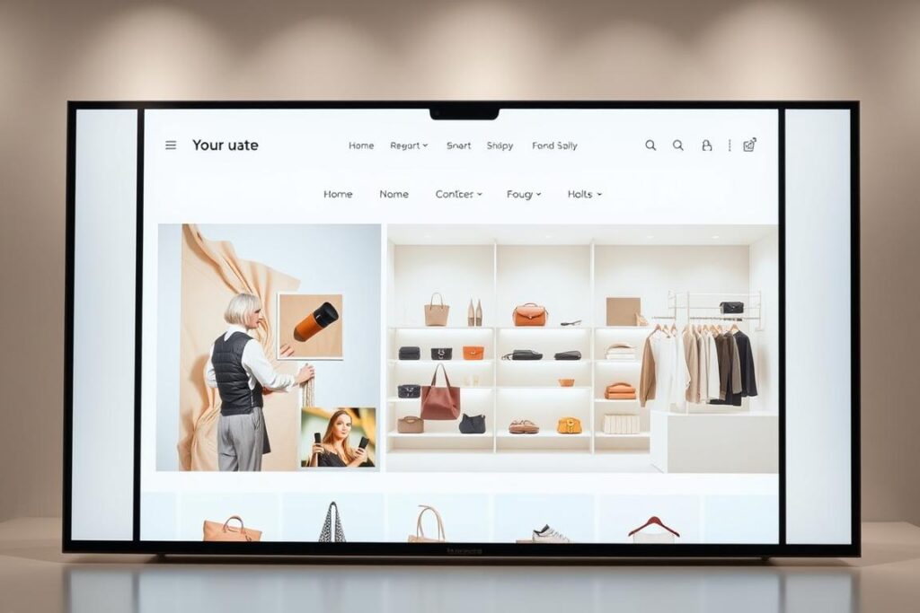 A sleek, modern online store with a clean, minimalist design. The storefront features large, high-resolution product images that showcase the goods in a visually appealing way. The layout is intuitive, with clear navigation and a search function that helps customers easily find what they're looking for. The color scheme is calming and professional, using a palette of neutral tones accented by pops of brand-consistent color. Soft, diffused lighting illuminates the store, creating a welcoming and inviting atmosphere. The overall impression is one of a well-designed, user-friendly e-commerce platform that inspires confidence and encourages exploration and purchasing. A sleek, modern online store with a clean, minimalist design. The storefront features large, high-resolution product images that showcase the goods in a visually appealing way. The layout is intuitive, with clear navigation and a search function that helps customers easily find what they're looking for. The color scheme is calming and professional, using a palette of neutral tones accented by pops of brand-consistent color. Soft, diffused lighting illuminates the store, creating a welcoming and inviting atmosphere. The overall impression is one of a well-designed, user-friendly e-commerce platform that inspires confidence and encourages exploration and purchasing.